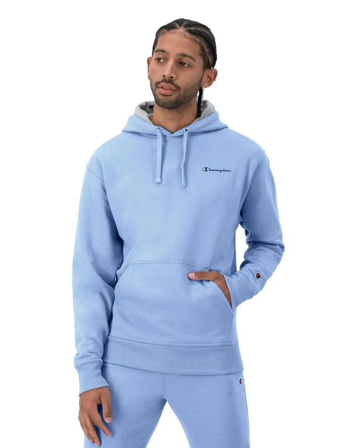 Powerblend Hoodie Classic Script Logo Plaster Blue Men Champion Hoodies and Sweatshirts