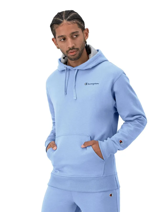 Powerblend Hoodie Classic Script Logo Plaster Blue Men Champion Hoodies and Sweatshirts