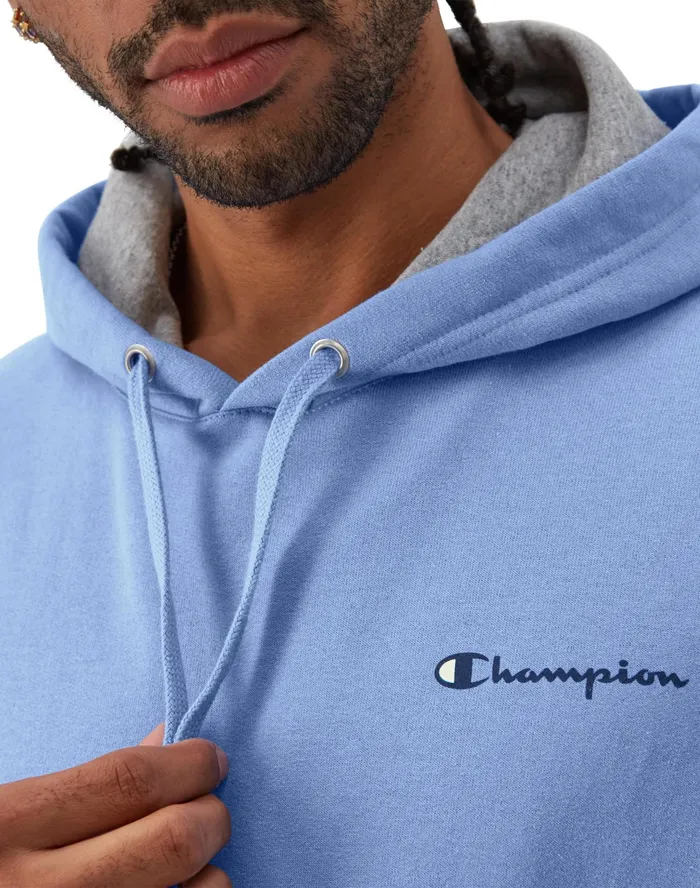 Powerblend Hoodie Classic Script Logo Plaster Blue Men Champion Hoodies and Sweatshirts