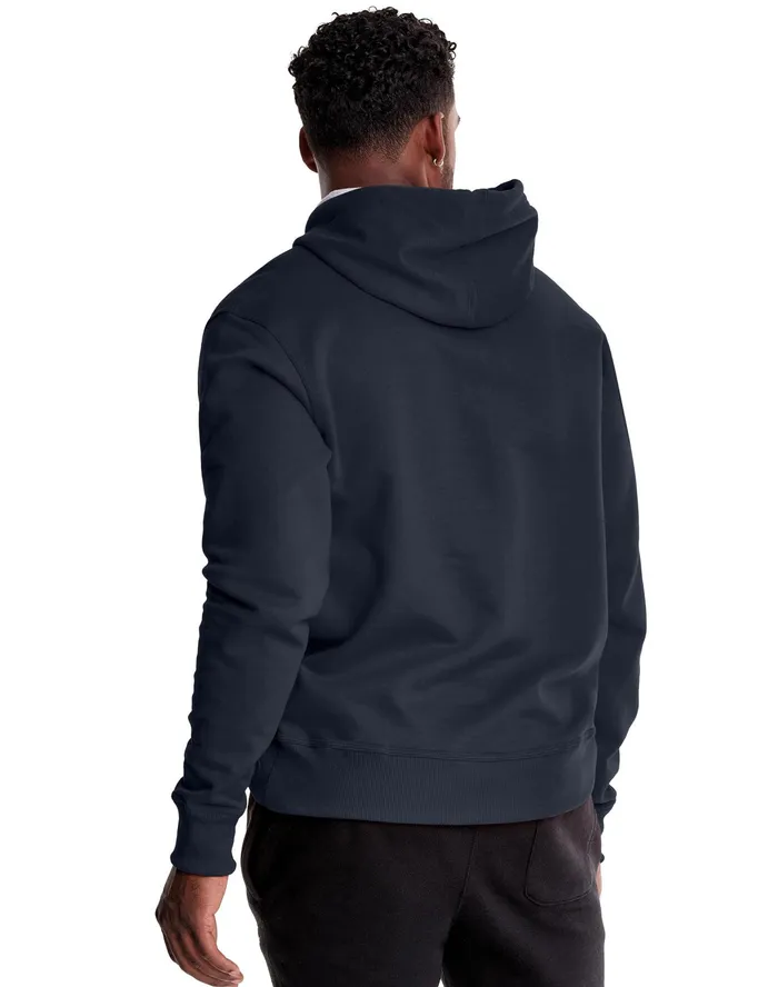 Powerblend Hoodie Script Logo Navy Men Champion Hoodies and Sweatshirts