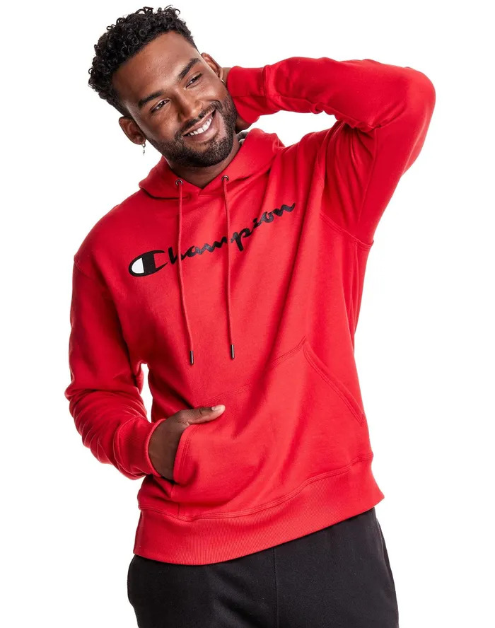 Powerblend Hoodie Script Logo Team Red Scarlet Men Champion Hoodies and Sweatshirts