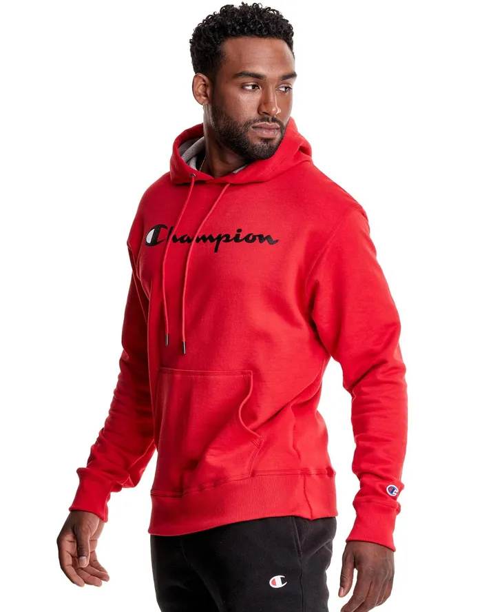 Powerblend Hoodie Script Logo Team Red Scarlet Men Champion Hoodies and Sweatshirts