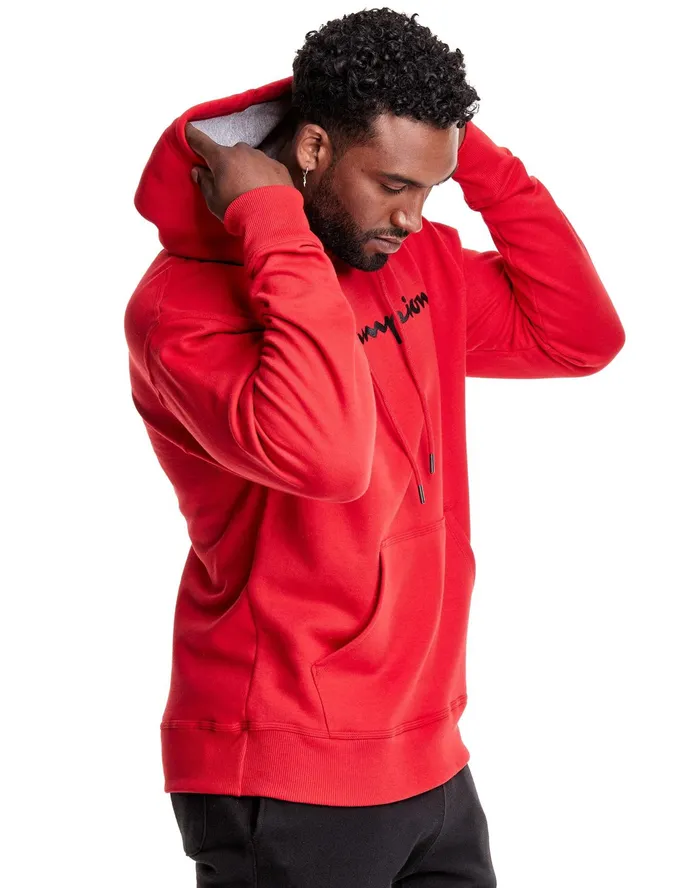Powerblend Hoodie Script Logo Team Red Scarlet Men Champion Hoodies and Sweatshirts