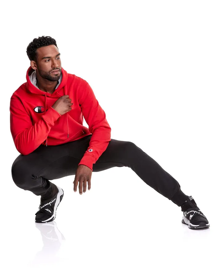 Powerblend Hoodie Script Logo Team Red Scarlet Men Champion Hoodies and Sweatshirts