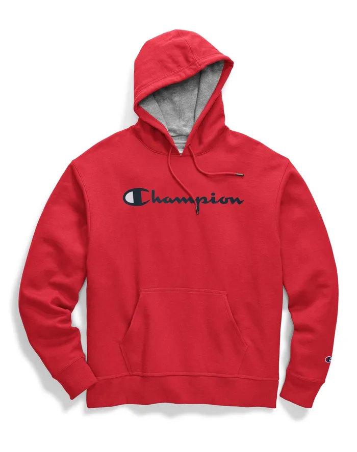 Powerblend Hoodie Script Logo Team Red Scarlet Men Champion Hoodies and Sweatshirts