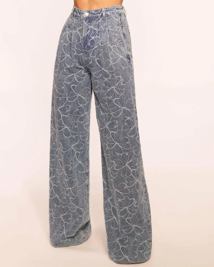 Ramy Brook Denim Women Adley Embroidered Wide Leg Jean Indigo Floral