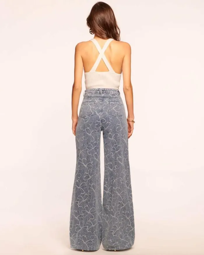 Ramy Brook Denim Women Adley Embroidered Wide Leg Jean Indigo Floral
