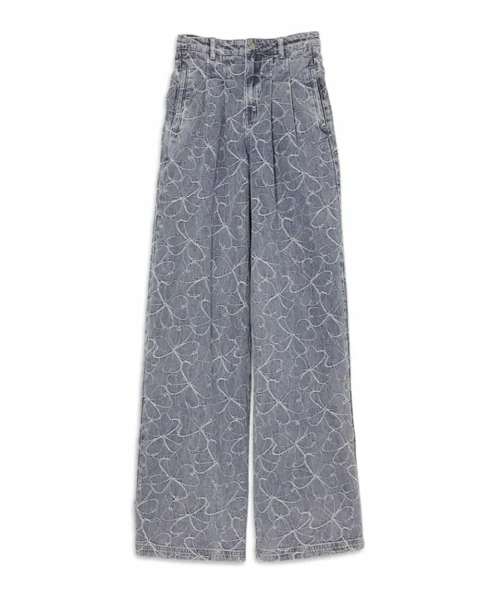 Ramy Brook Denim Women Adley Embroidered Wide Leg Jean Indigo Floral