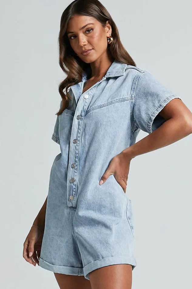 Reid Playsuit 8211 Button Through Denim Playsuit In Light Blue Wash Women Showpo Denim
