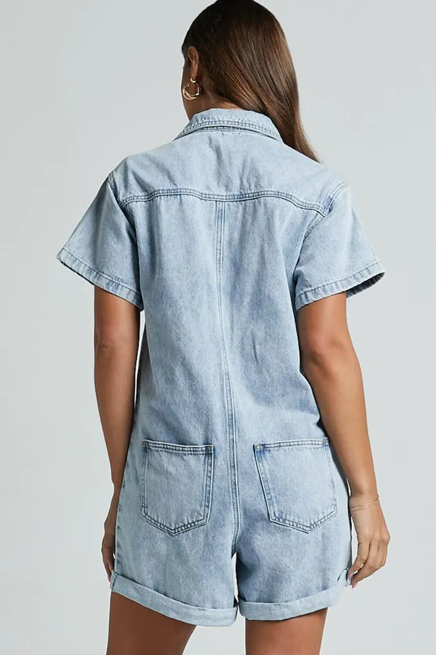 Reid Playsuit 8211 Button Through Denim Playsuit In Light Blue Wash Women Showpo Denim