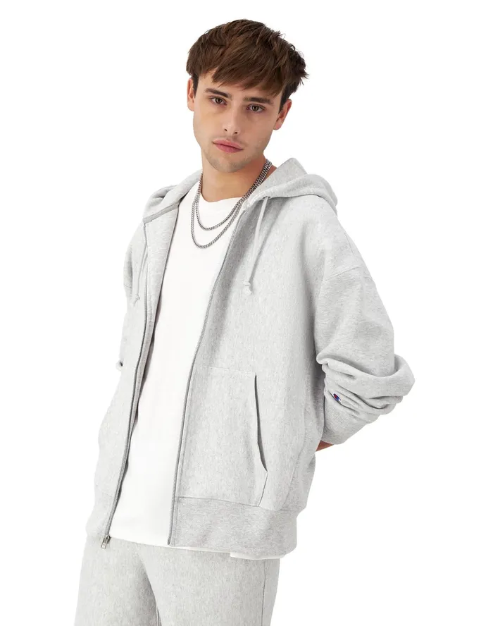 Reverse Weave Arena FullZip Hoodie Silver Grey Men Champion Hoodies and Sweatshirts