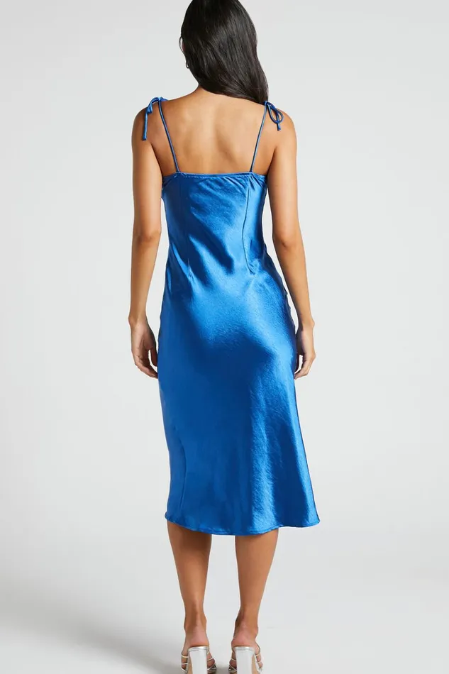 Romilly Midi Dress 8211 Tie Strap Cowl Neck Satin Dress In Cobalt Women Showpo Dresses