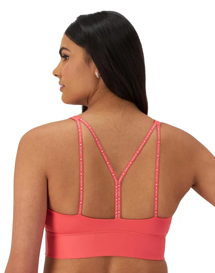 Soft Touch Longline Strappy Sports Bra C Logo High Tide Coral Women Champion Sports Bras and Bralettes