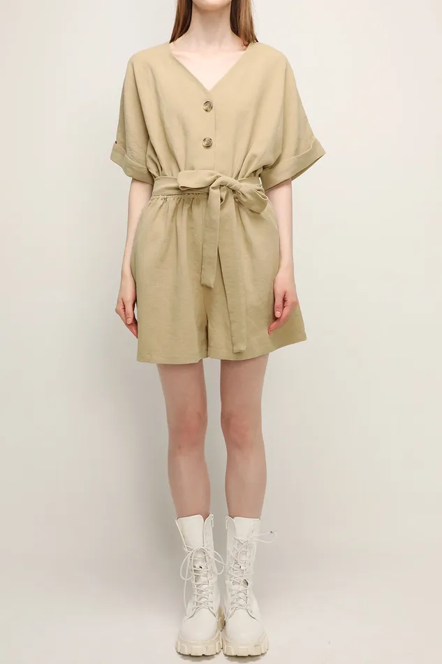 Storets Belle Vneck Linen Romper Women Jumpsuits