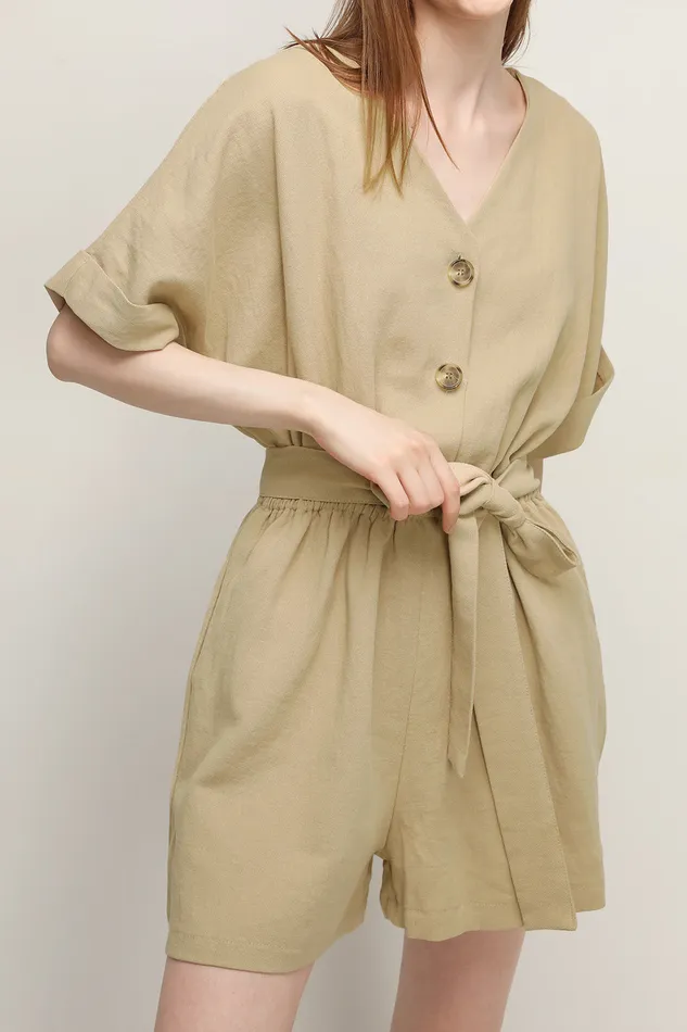 Storets Belle Vneck Linen Romper Women Jumpsuits