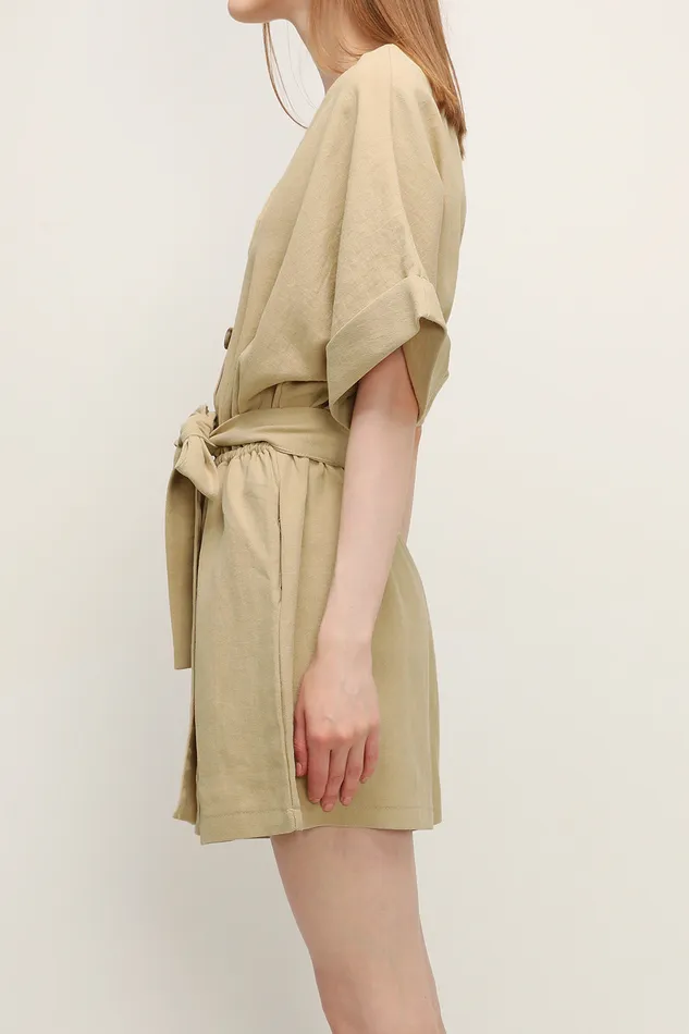 Storets Belle Vneck Linen Romper Women Jumpsuits