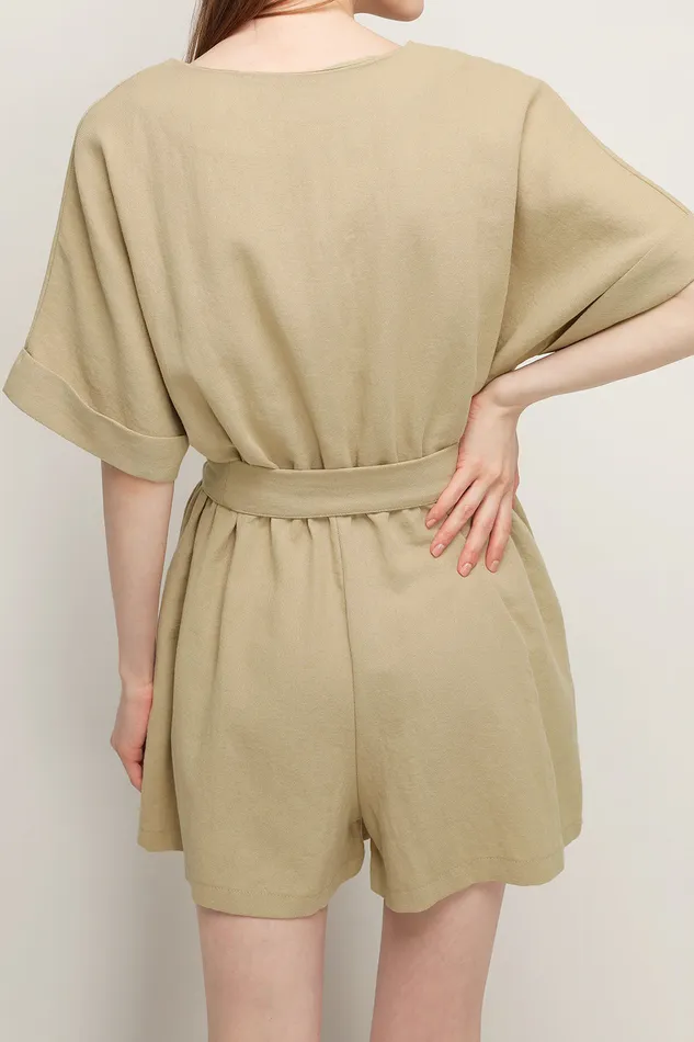 Storets Belle Vneck Linen Romper Women Jumpsuits