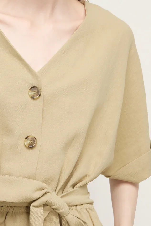 Storets Belle Vneck Linen Romper Women Jumpsuits