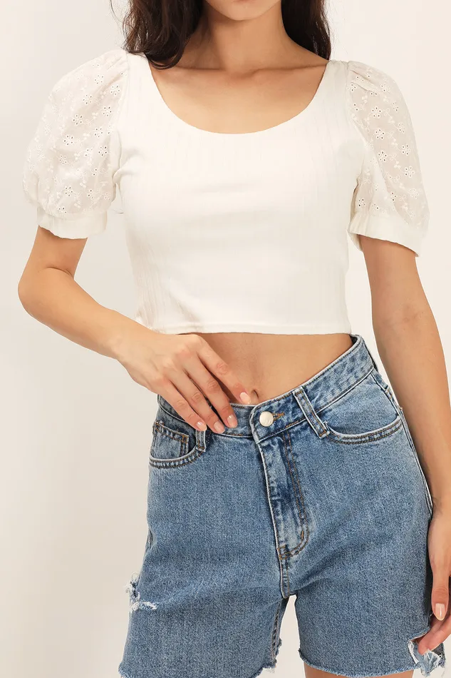Storets Ellie Eyelet Lace Crop Top Women Crop Tops