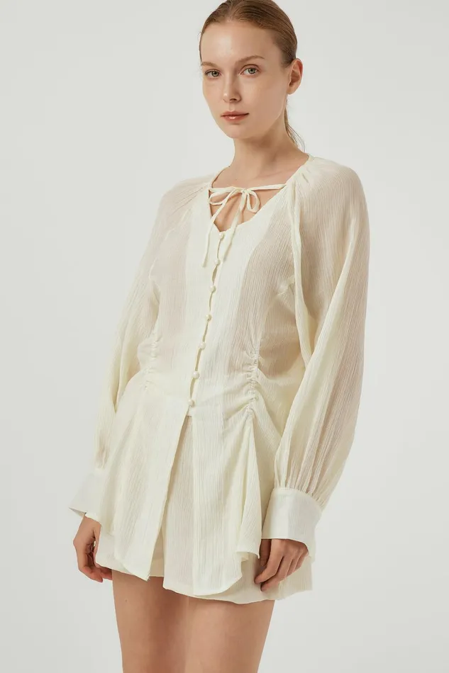 Storets Grace Sheer Top and Shorts Set Women Shirts and Blouses