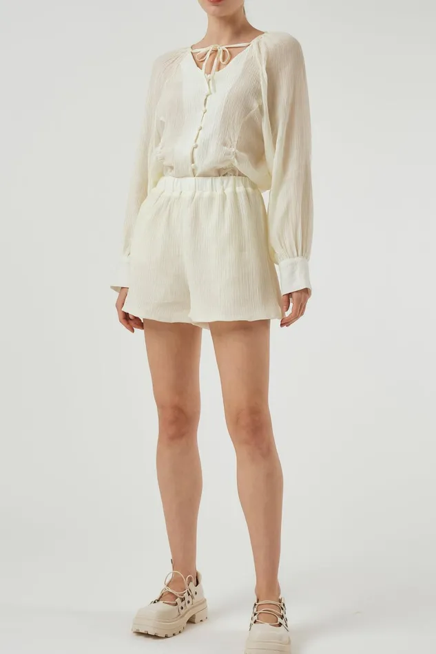 Storets Grace Sheer Top and Shorts Set Women Shirts and Blouses