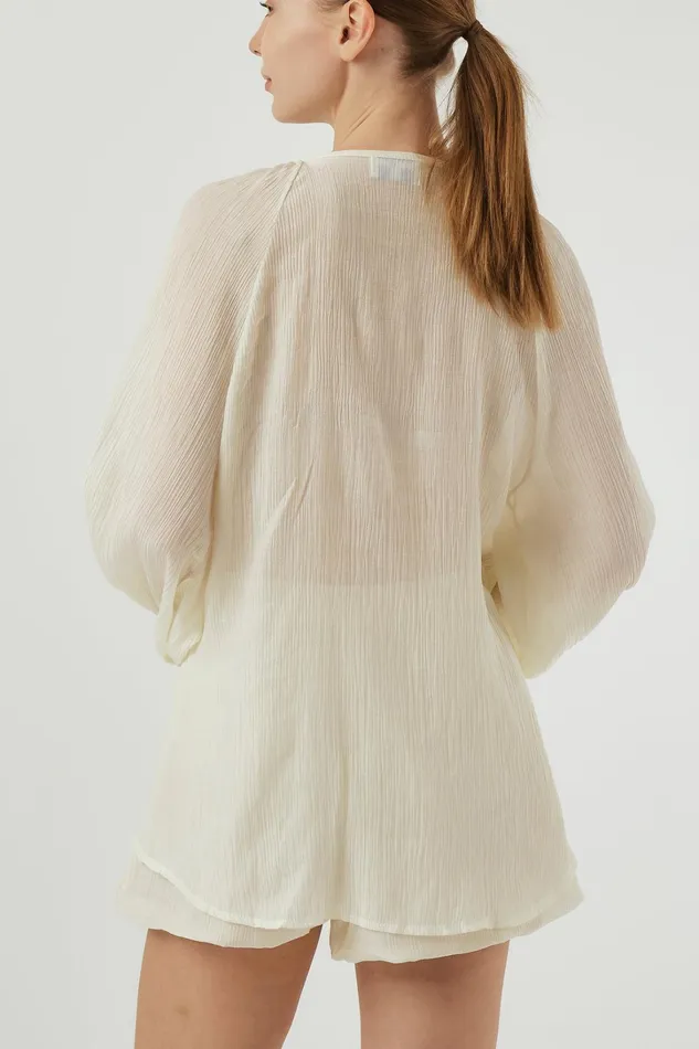 Storets Grace Sheer Top and Shorts Set Women Shirts and Blouses