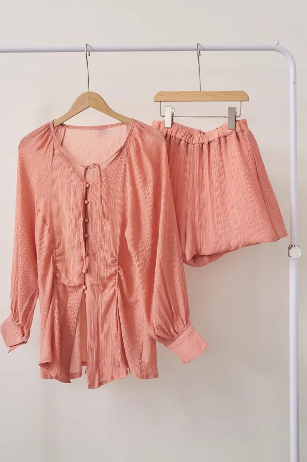 Storets Grace Sheer Top and Shorts Set Women Shirts and Blouses