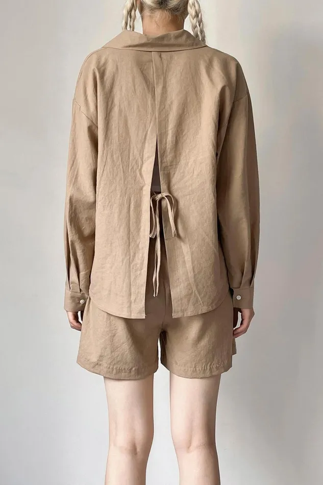 Storets Mia Openback Linen Shirt Women Shirts and Blouses