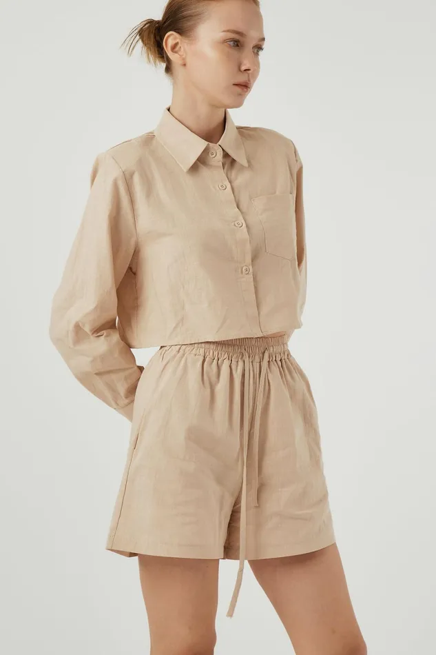 Storets Sophie Cropped Shirt and Shorts Set Women Shirts and Blouses
