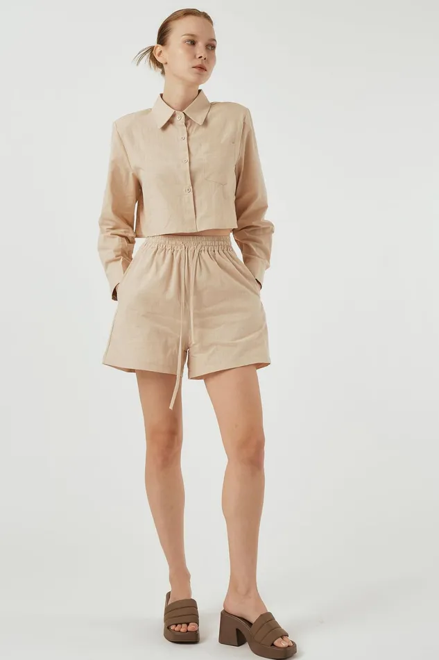 Storets Sophie Cropped Shirt and Shorts Set Women Shirts and Blouses Storets Sophie Cropped Shirt and Shorts Set Women Shirts and Blouses