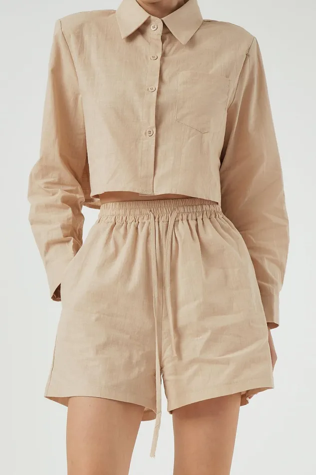 Storets Sophie Cropped Shirt and Shorts Set Women Shirts and Blouses Storets Sophie Cropped Shirt and Shorts Set Women Shirts and Blouses