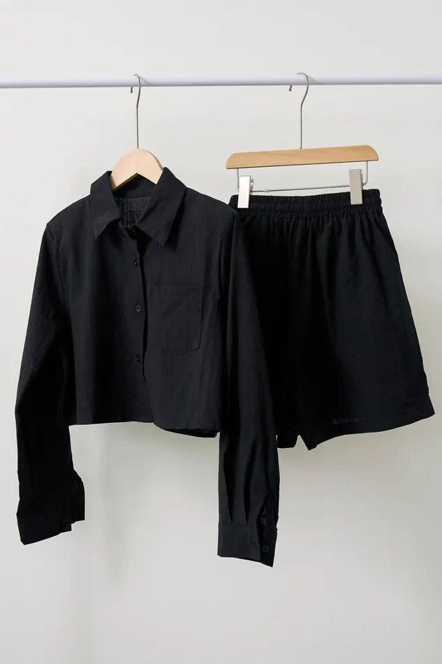 Storets Sophie Cropped Shirt and Shorts Set Women Shirts and Blouses Storets Sophie Cropped Shirt and Shorts Set Women Shirts and Blouses