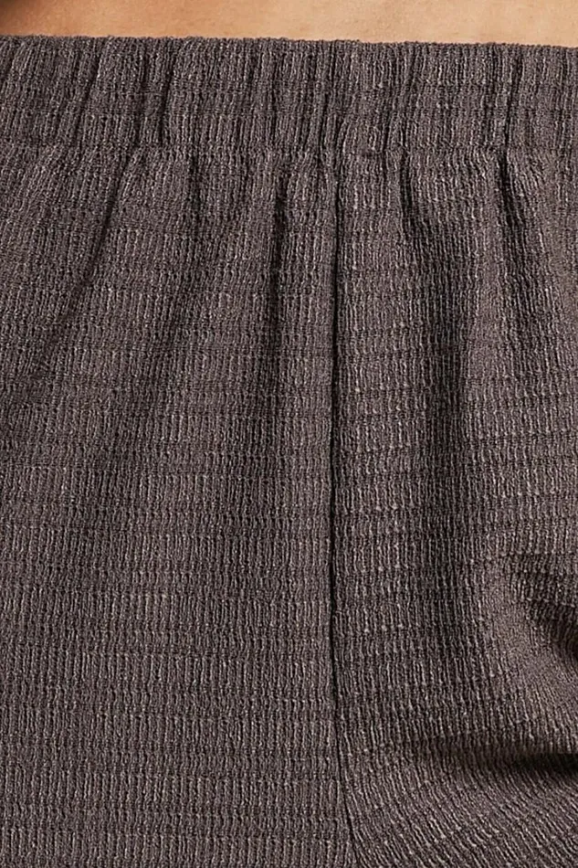 Suki Pants 8211 Elasticated High Waist Wide Leg Textured Pants In Dark Oak Women Showpo Pants