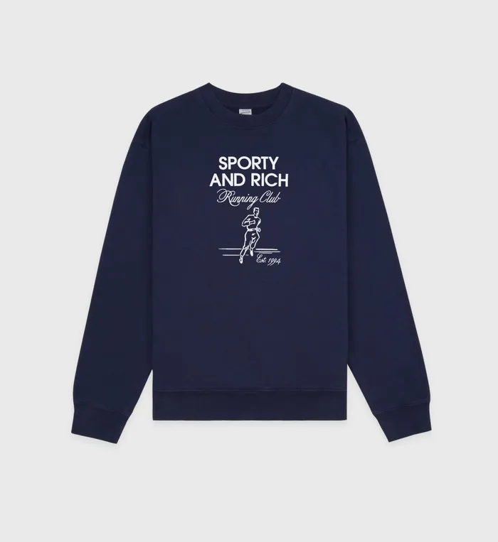Sweatshirts Men Sporty and Rich Running Man Crewneck 8211 NavyWhite