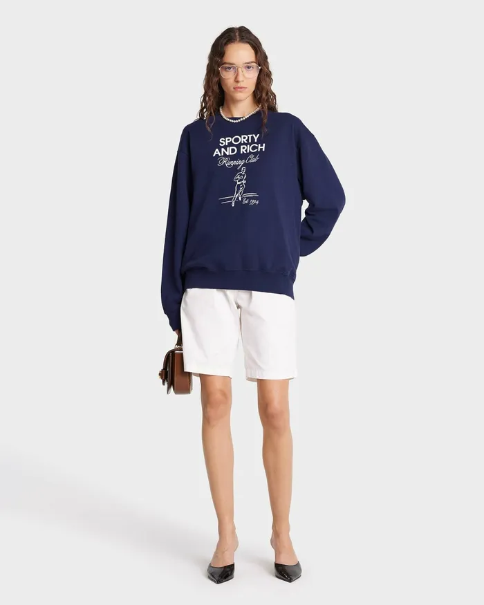Sweatshirts Men Sporty and Rich Running Man Crewneck 8211 NavyWhite