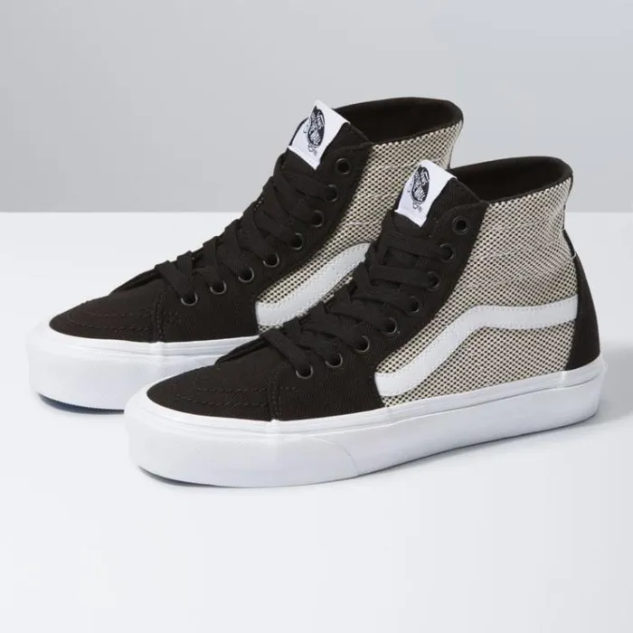 Vans 2Tone Linen Sk8Hi Tapered BlackTrue White Womens Classics Shoes