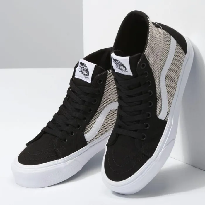 Vans 2Tone Linen Sk8Hi Tapered BlackTrue White Womens Classics Shoes Vans 2Tone Linen Sk8Hi Tapered BlackTrue White Womens Classics Shoes