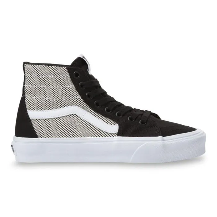 Vans 2Tone Linen Sk8Hi Tapered BlackTrue White Womens Classics Shoes Vans 2Tone Linen Sk8Hi Tapered BlackTrue White Womens Classics Shoes