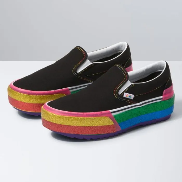 Vans Glitter SlipOn Stacked BlackRainbow Womens Classics Shoes