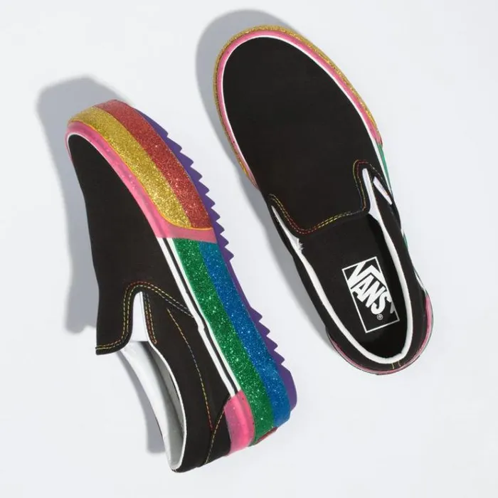 Vans Glitter SlipOn Stacked BlackRainbow Womens Classics Shoes