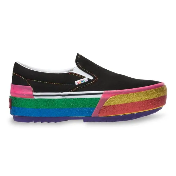 Vans Glitter SlipOn Stacked BlackRainbow Womens Classics Shoes