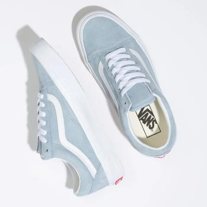 Vans Pig Suede Old Skool Blue FogTrue White Womens Classics Shoes Vans Pig Suede Old Skool Blue FogTrue White Womens Classics Shoes