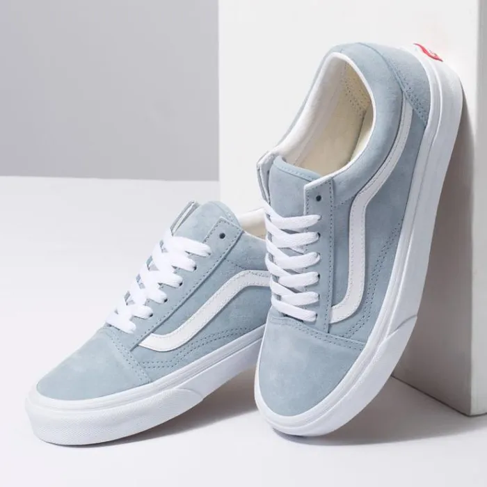 Vans Pig Suede Old Skool Blue FogTrue White Womens Classics Shoes Vans Pig Suede Old Skool Blue FogTrue White Womens Classics Shoes