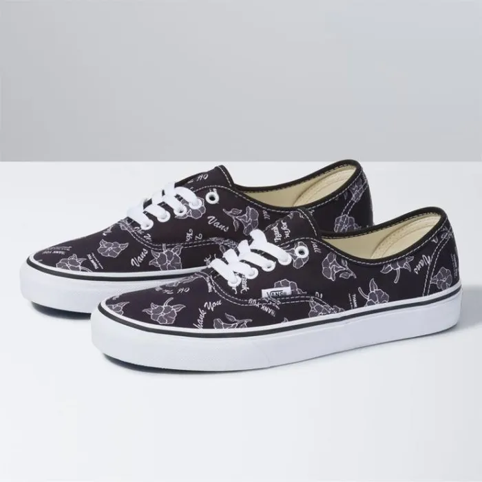 Vans Thank You Floral Authentic BlackTrue White MensWomens Classics Shoes