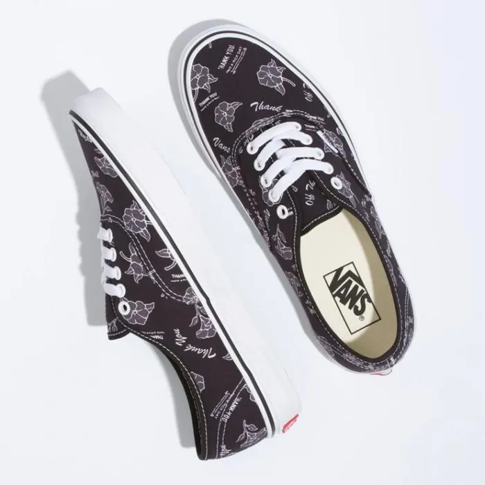 Vans Thank You Floral Authentic BlackTrue White MensWomens Classics Shoes Vans Thank You Floral Authentic BlackTrue White MensWomens Classics Shoes