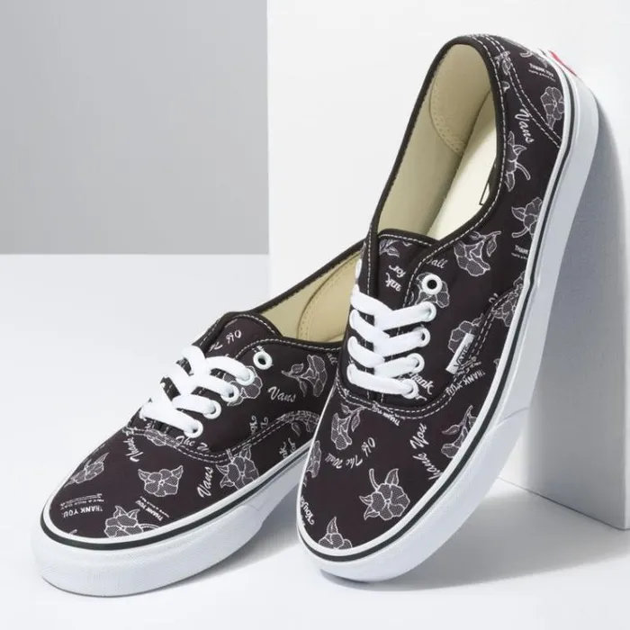 Vans Thank You Floral Authentic BlackTrue White MensWomens Classics Shoes Vans Thank You Floral Authentic BlackTrue White MensWomens Classics Shoes