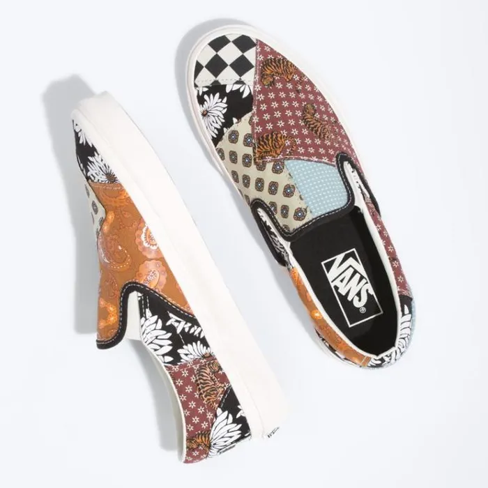 Vans Tiger Patchwork Classic SlipOn BlackTrue White MensWomens Classics Shoes Vans Tiger Patchwork Classic SlipOn BlackTrue White MensWomens Classics Shoes