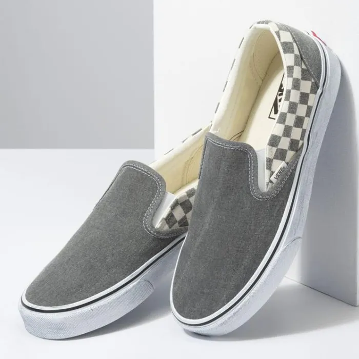 Vans Washed Classic SlipOn AsphaltTrue White MensWomens Classics Shoes Vans Washed Classic SlipOn AsphaltTrue White MensWomens Classics Shoes