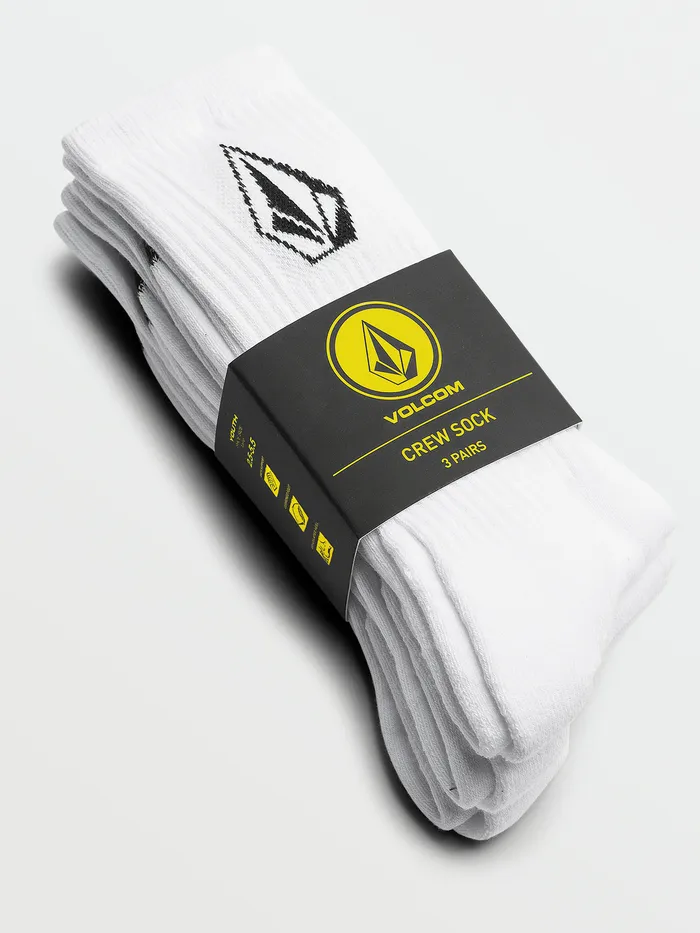 Volcom Accessories Big Boys Full Stone Socks 3 Pack 8211 White White 8211 Boys