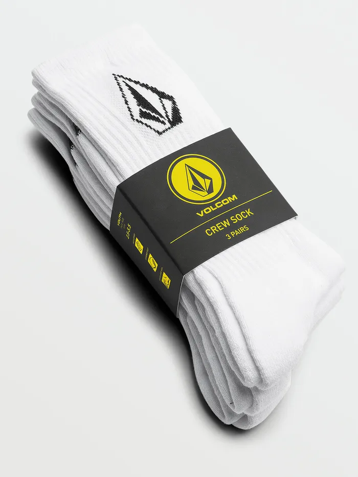 Volcom Accessories Big Boys Full Stone Socks 3 Pack 8211 White White 8211 Boys